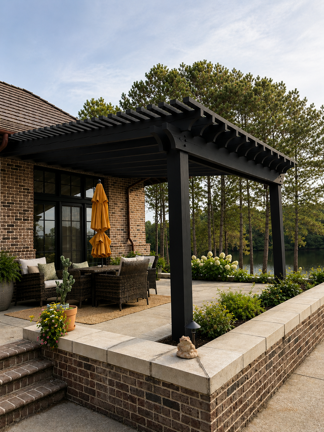 Open-framed custom pergola over a Charleston Lowcountry patio